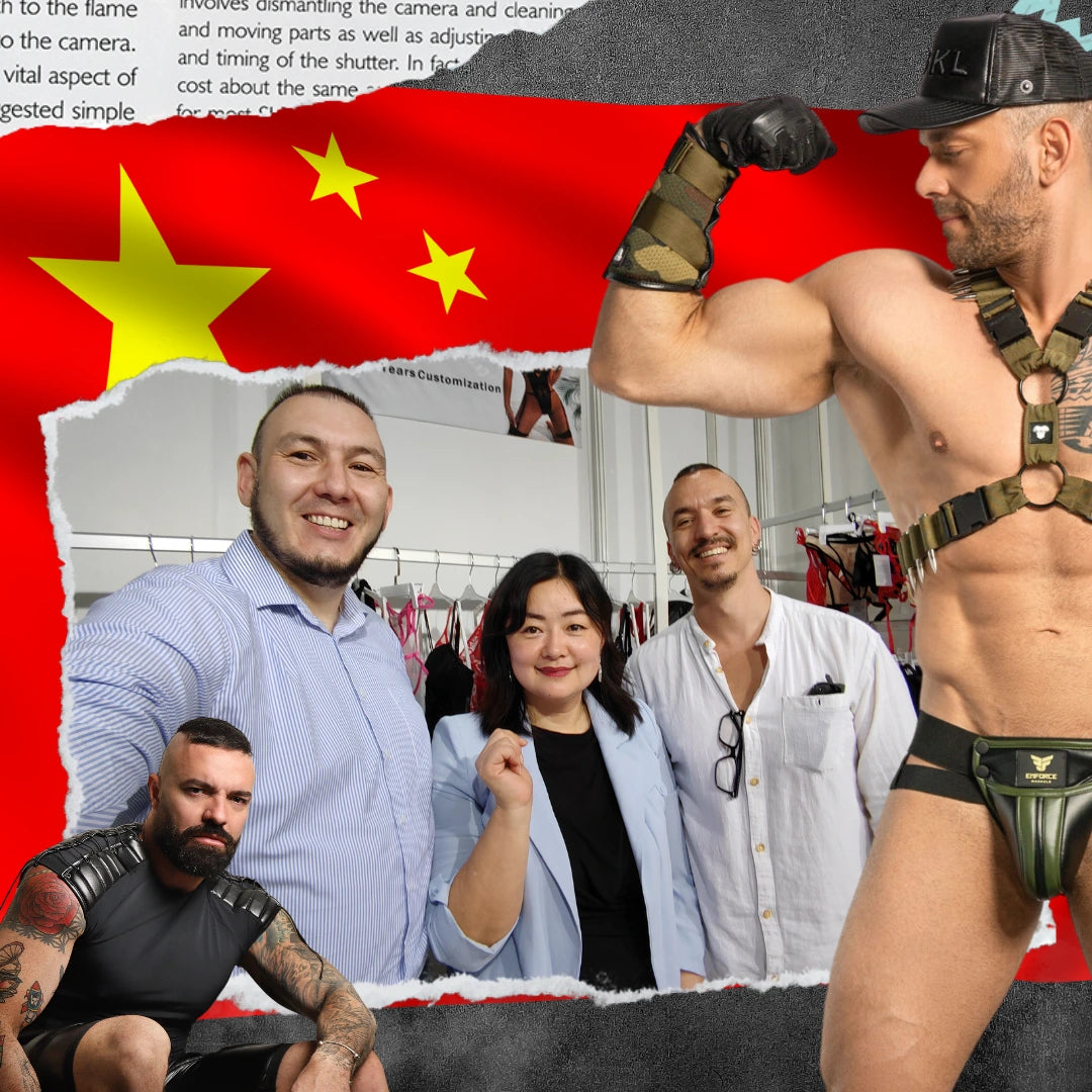 Center photo: company founders Bulat Barantaev (left), Artem Smyslov (right) with a partner from China on a Fashion show in Paris, 2023