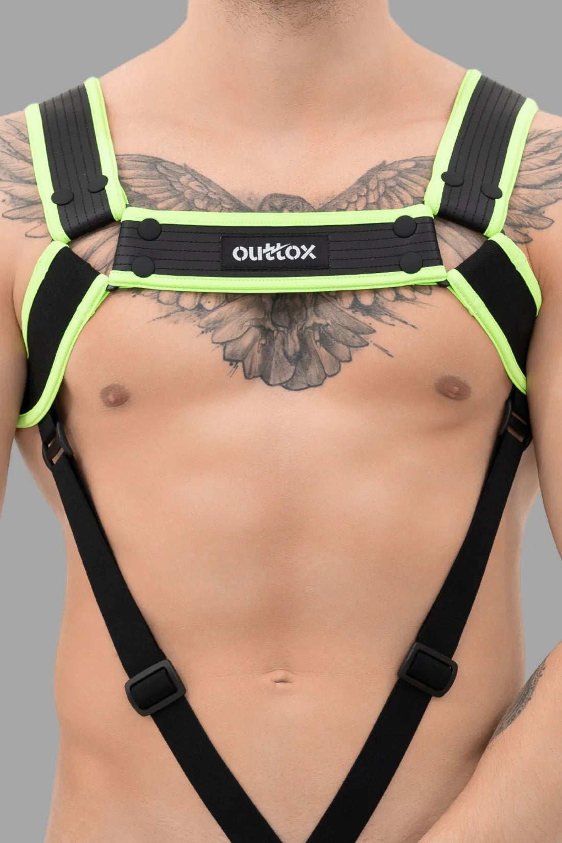 Outtox. Harnais de corps avec boutons-pression. Noir et vert « Neon »