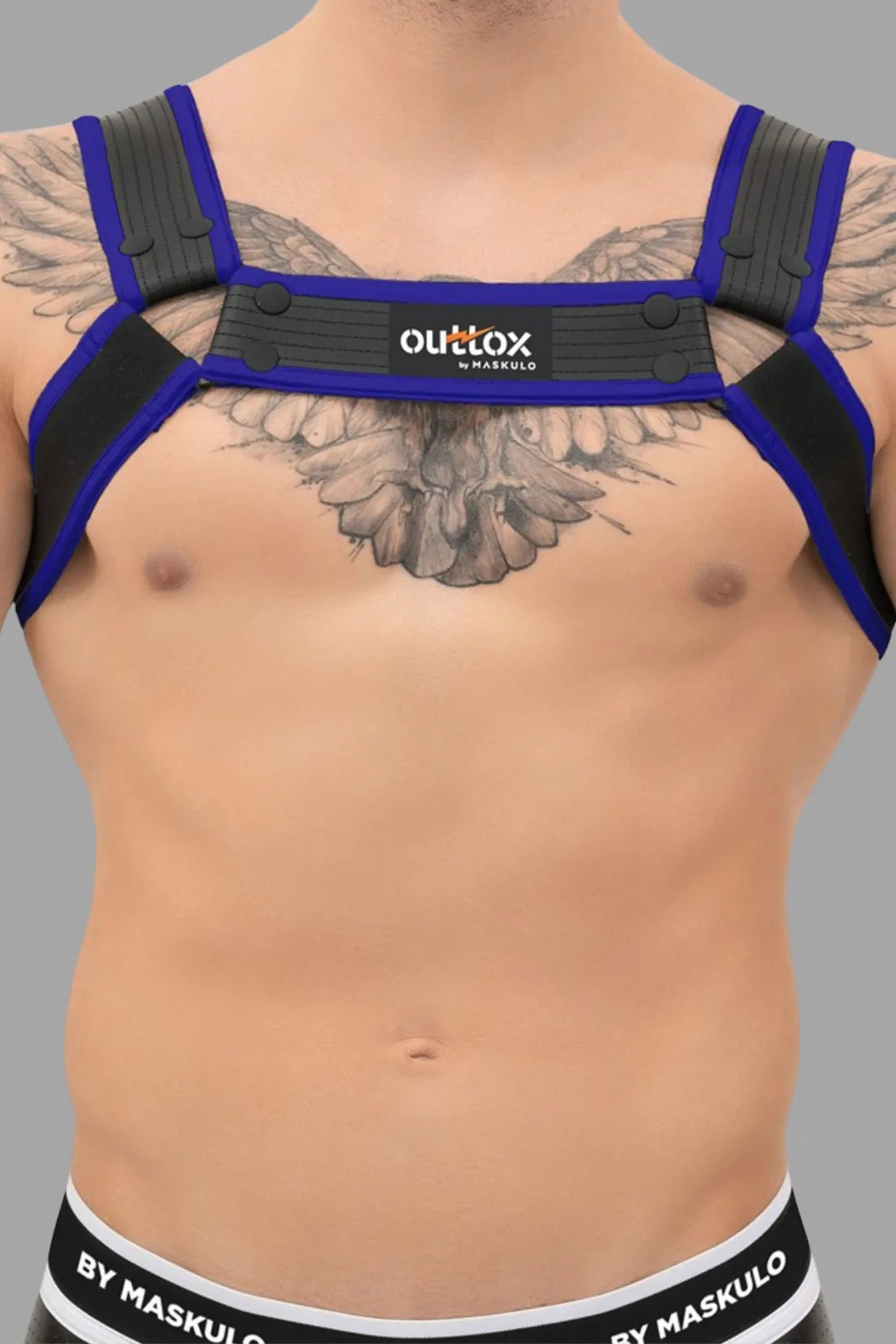 Outtox. Bulldog Harness with Snaps. Black and Blue