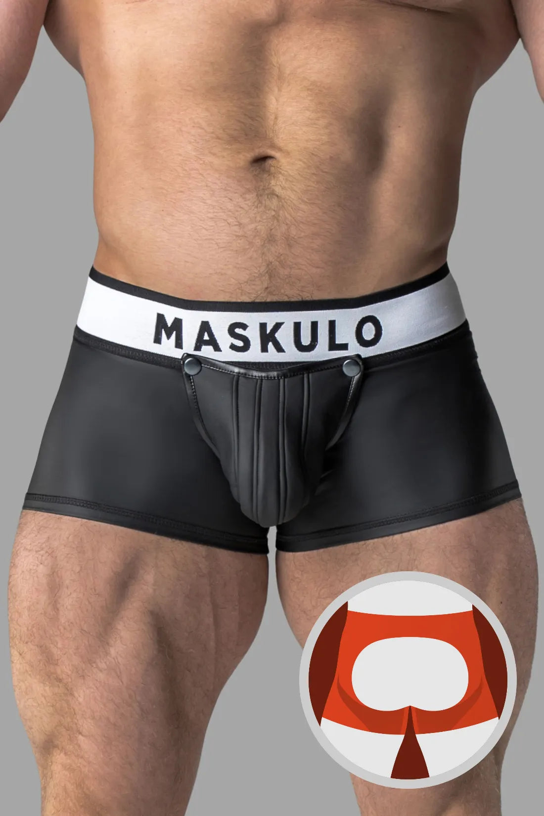 Armored. Shorts in Gummioptik. Abnehmbare Tasche. Hinten offen. Schwarz