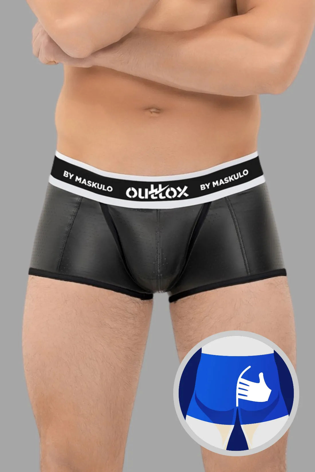 Outtox. Wrapped Rear Trunk Shorts with Snap Codpiece. Black