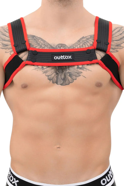 Outtox. Bulldog Harness with Snaps. Black &amp; Red