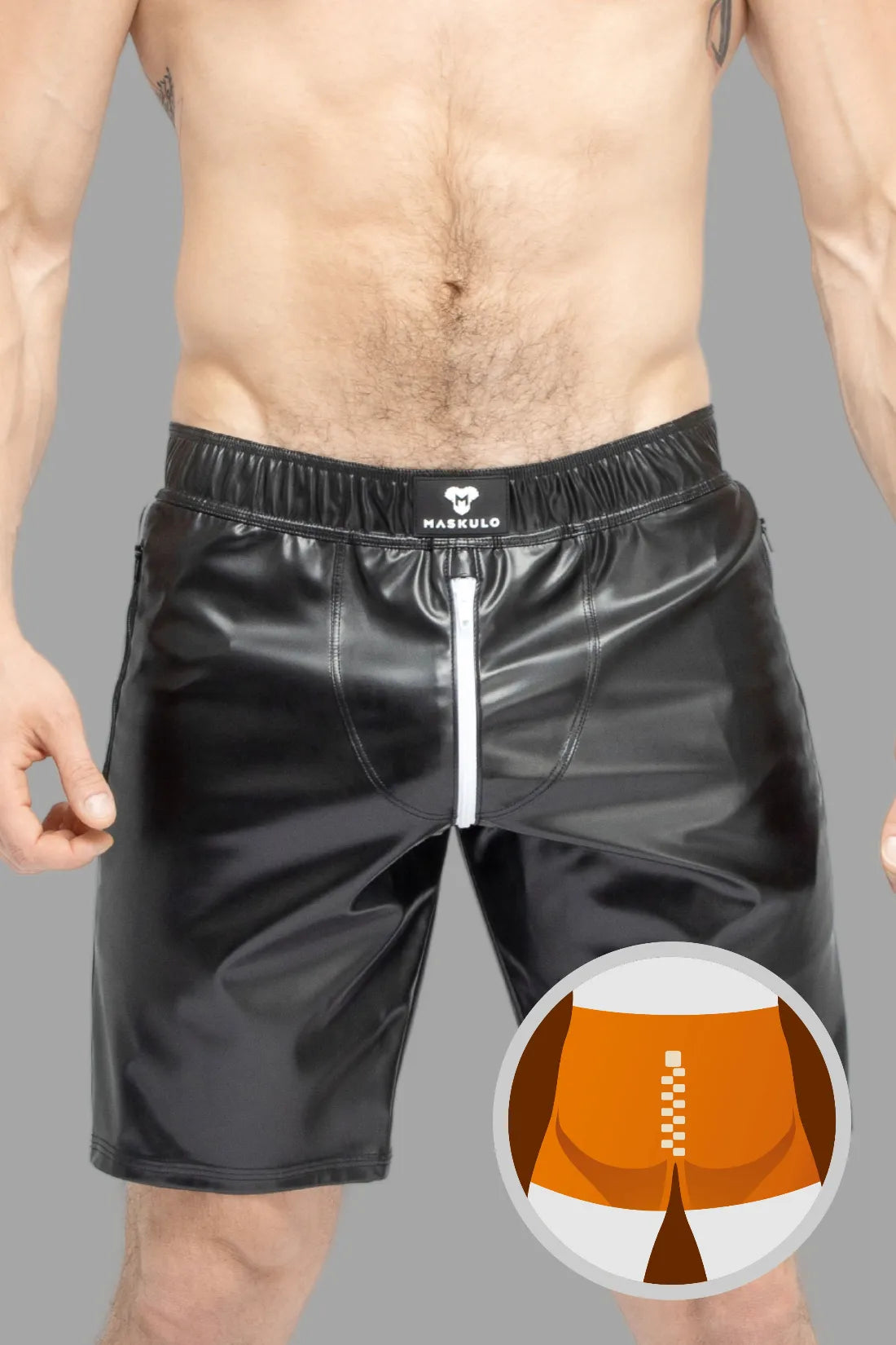 Skulla. Leatherette Soccer Shorts. Black and White