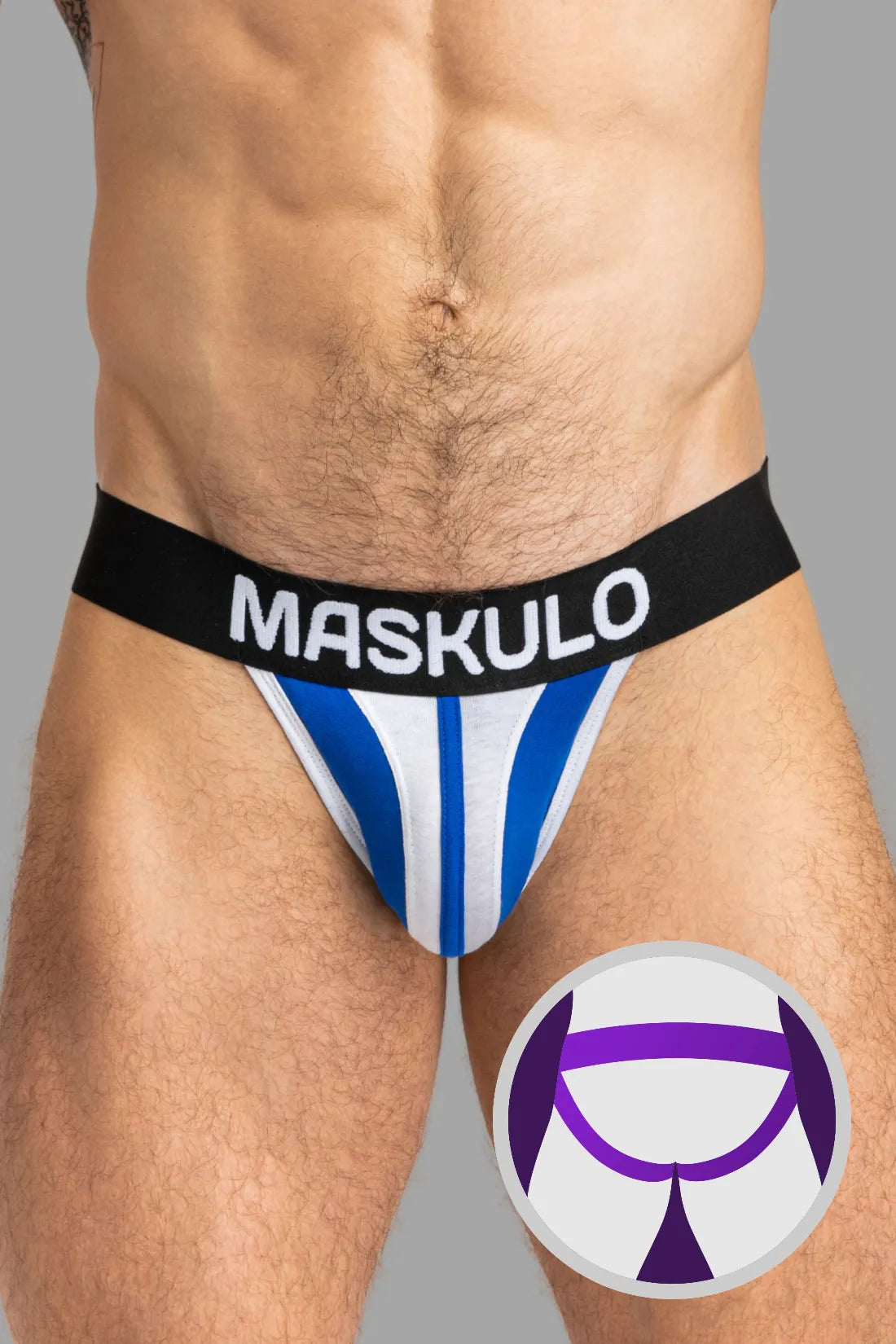 Jockstrap TIGER avec POUCH-SNAP. Blanc et bleu