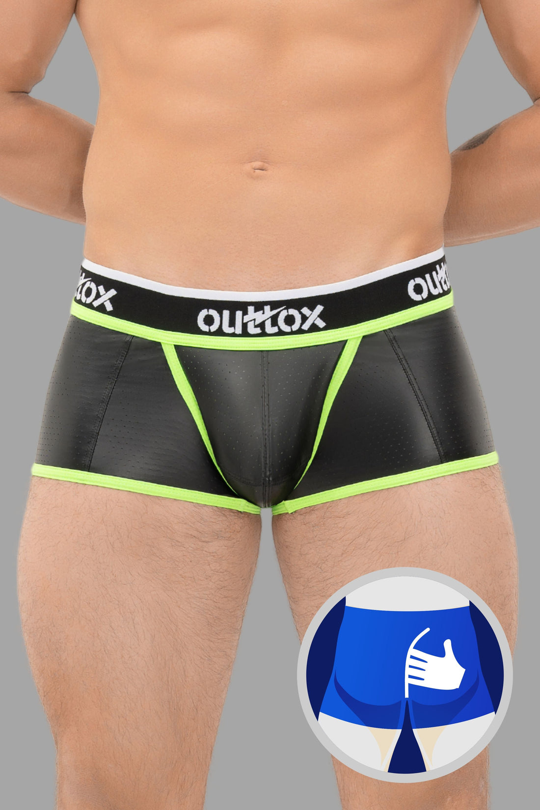 Outtox. Wrapped Rear Trunk Shorts with Snap Codpiece. Black+Green &