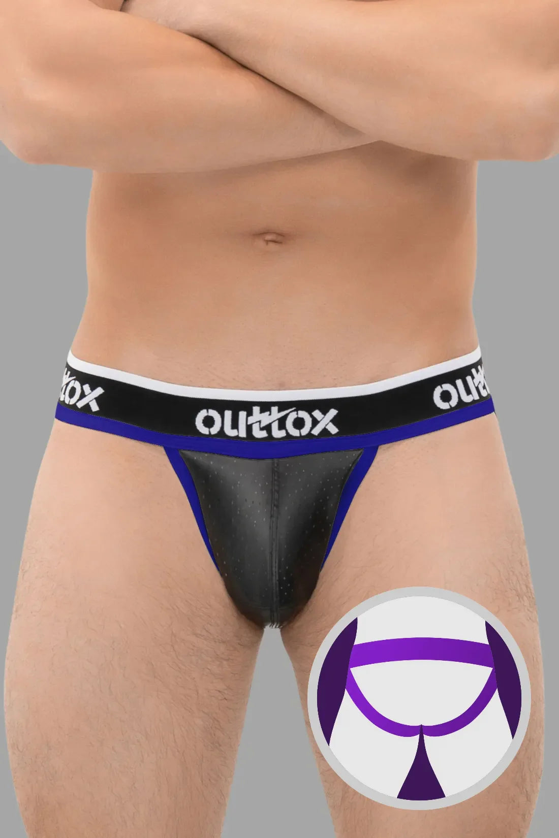 Outtox. Jock avec braguette à boutons-pression. Noir et bleu « Royal »