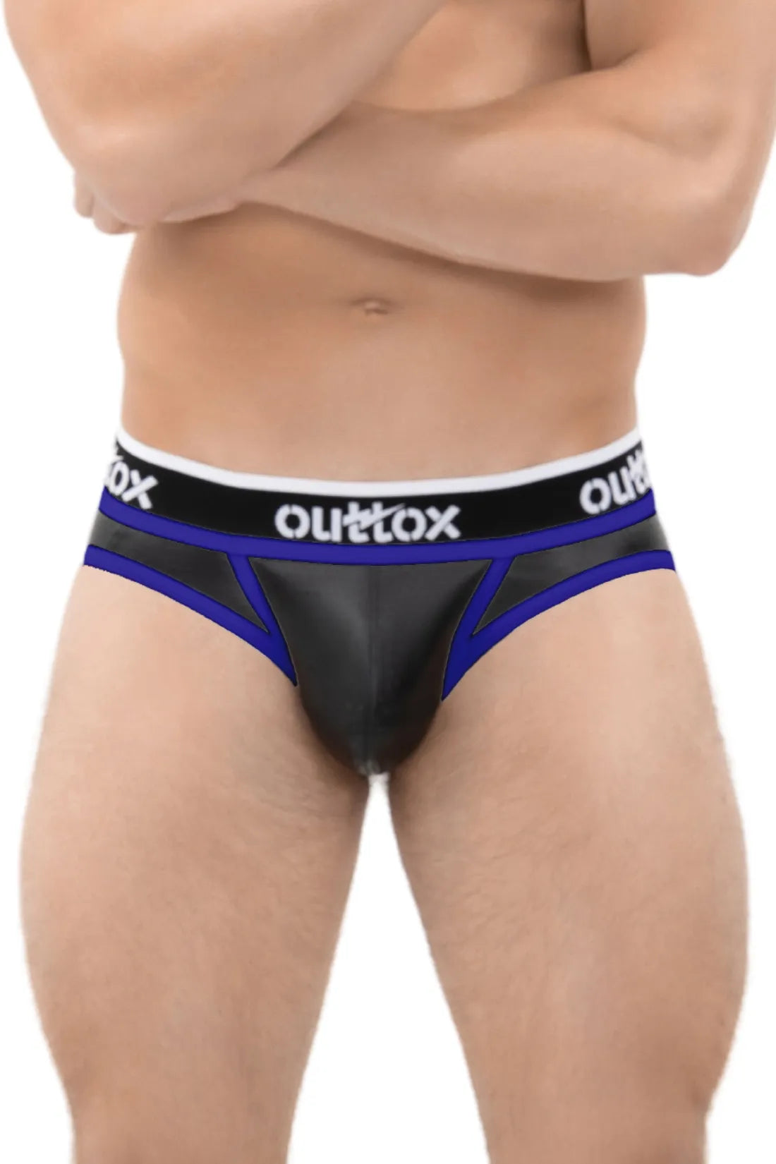 Outtox. Wrapped Rear Briefs with Snap Codpiece. Black and Blue &