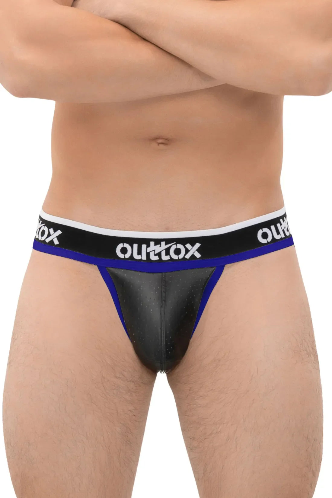 Outtox. Jock avec braguette à boutons-pression. Noir et bleu « Royal »