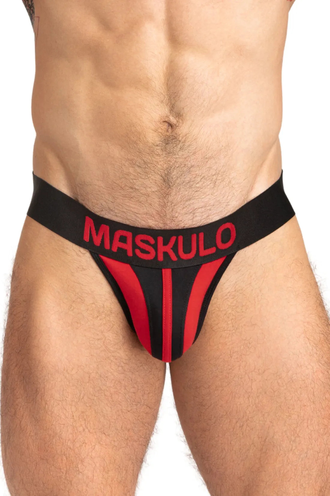 Jockstrap TIGER avec POUCH-SNAP. Noir et rouge