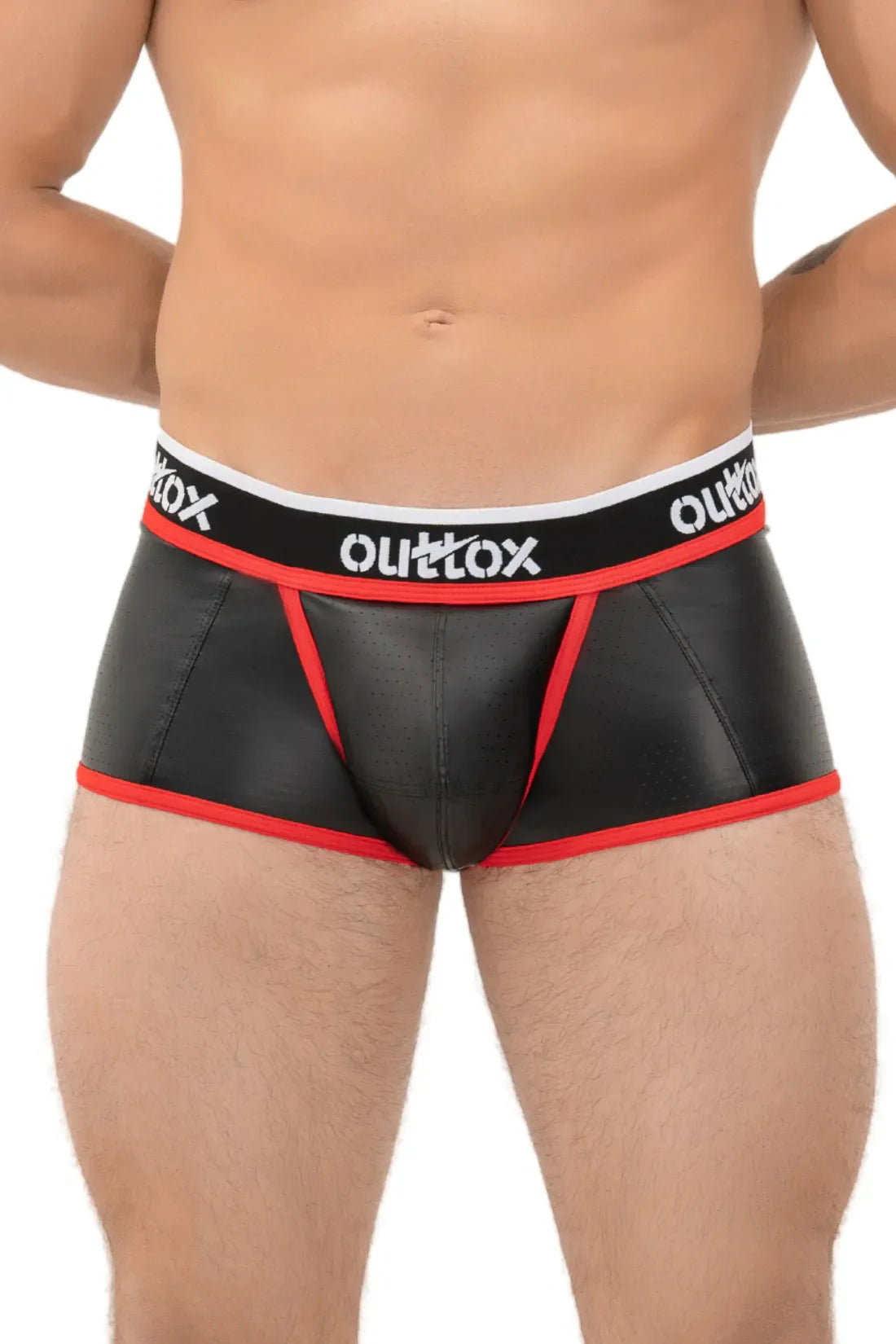 Outtox. Open kofferbakshort met kliksluiting. Zwart+Rood