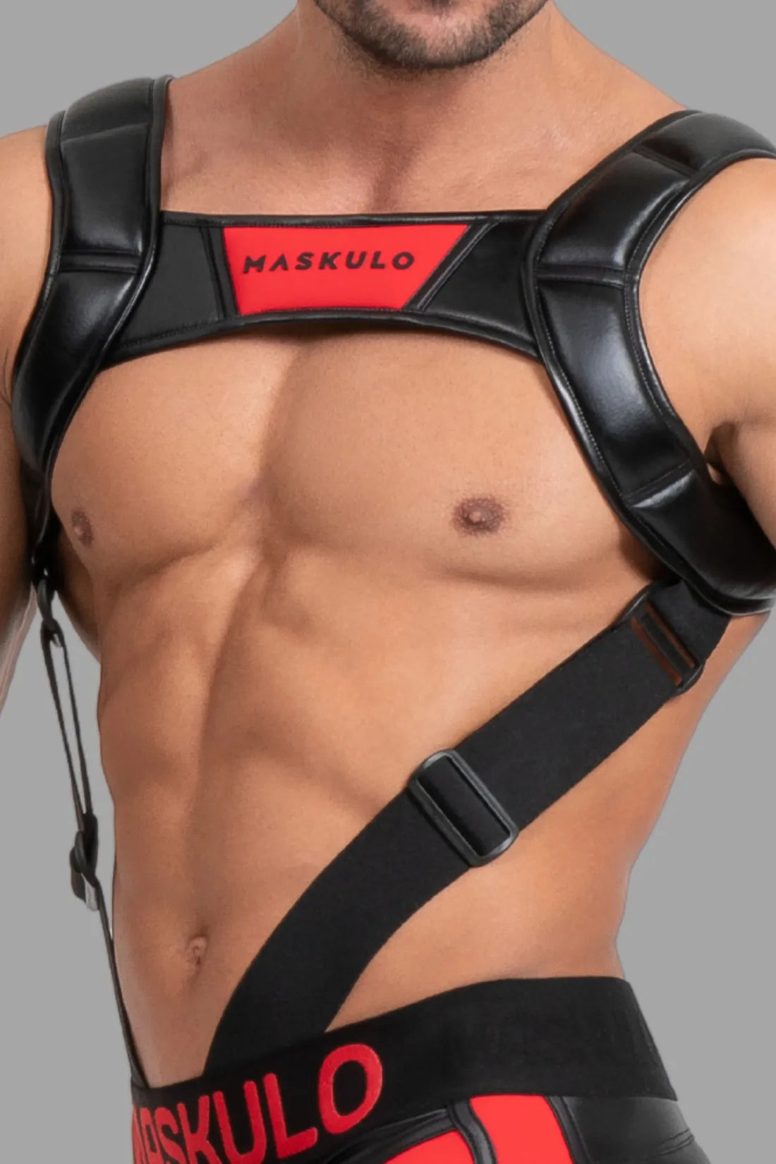 Body Harness with Push-up Effect. Black and Red