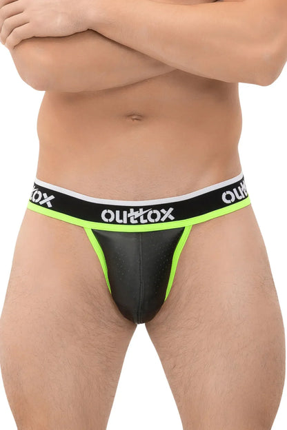 Outtox. Jock mit Druckknopf-Codpiece. Schwarz und Grün &