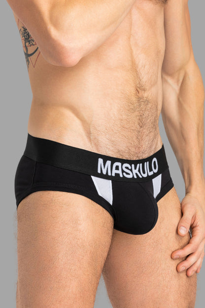 CAPTAIN-A Briefs with O-Inside-POUCH. Black+White