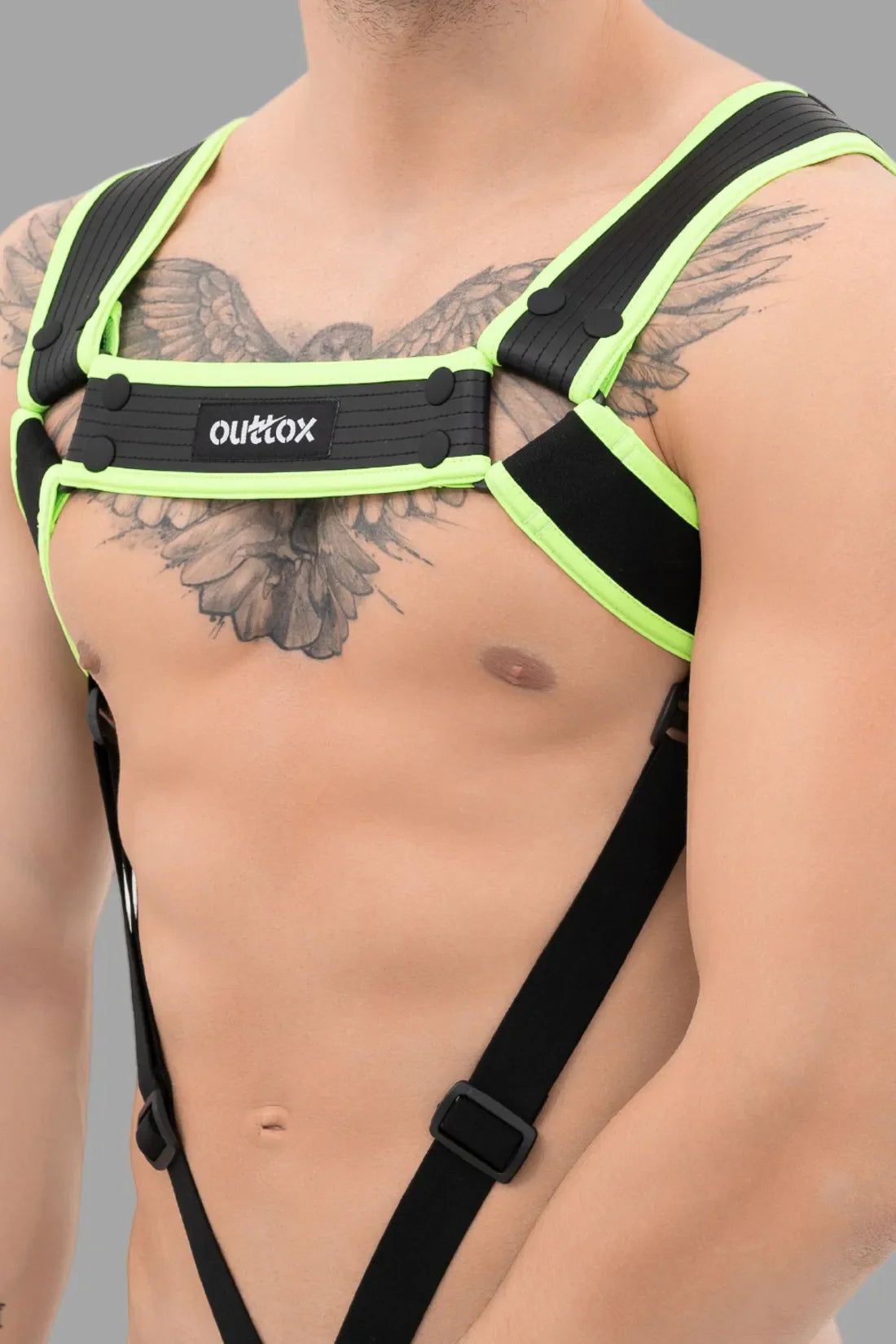 Outtox. Body Harness with Snaps. Black and Green &