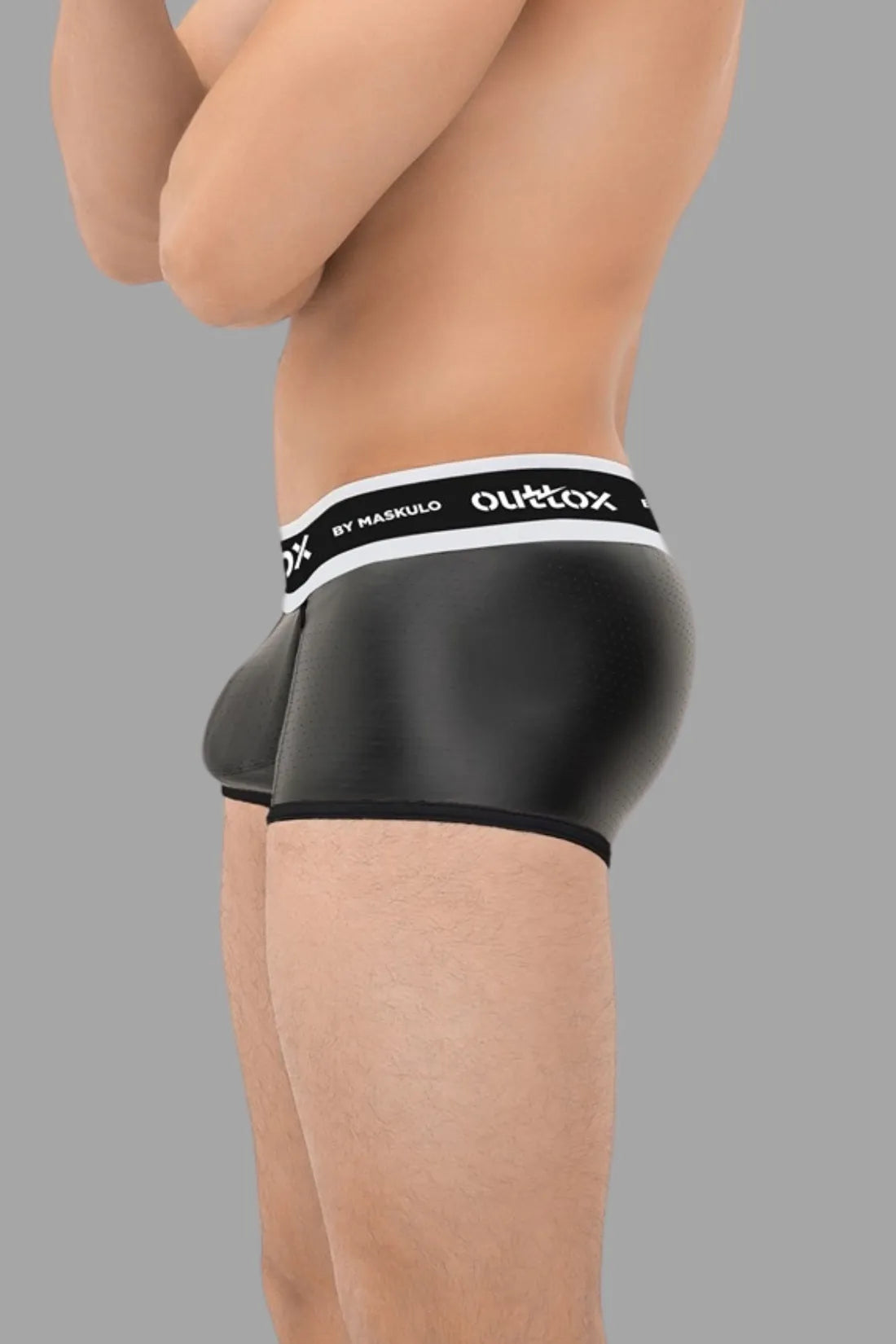 Outtox. Wrapped Rear Trunk Shorts with Snap Codpiece. Black