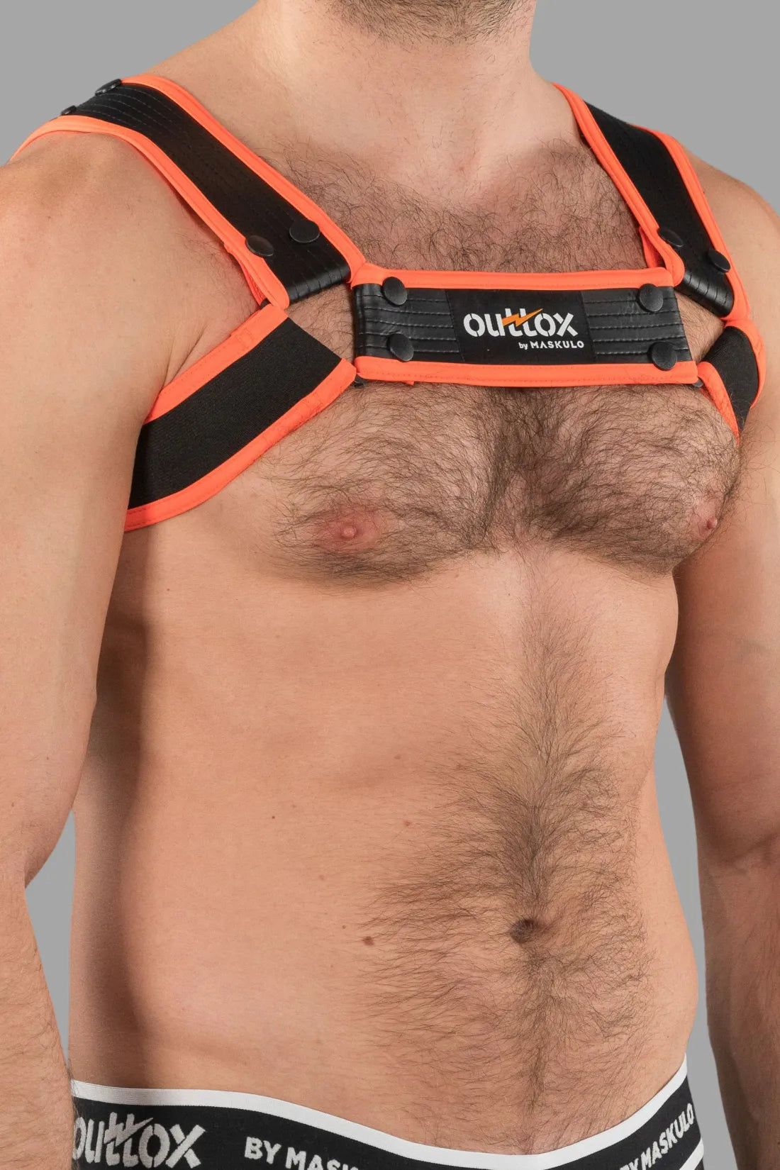 Outtox. Bulldog Harness with Snaps. Black and Orange