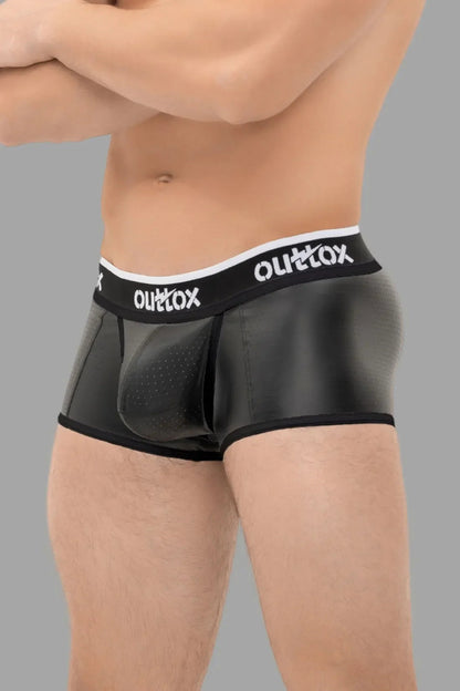 Outtox. Open Rear Trunk Shorts with Snap Codpiece. Black