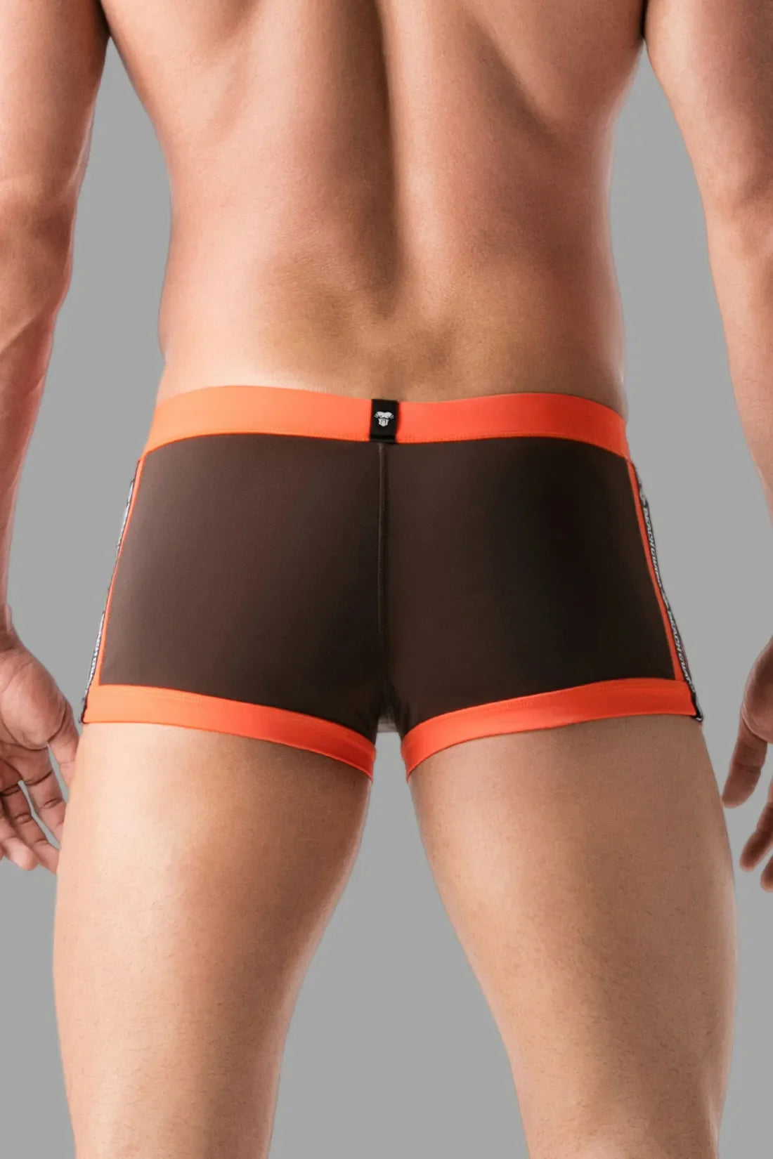 Shorts tipo bóxer de baño con imitación de cremallera en la parte delantera. Marrón+Naranja