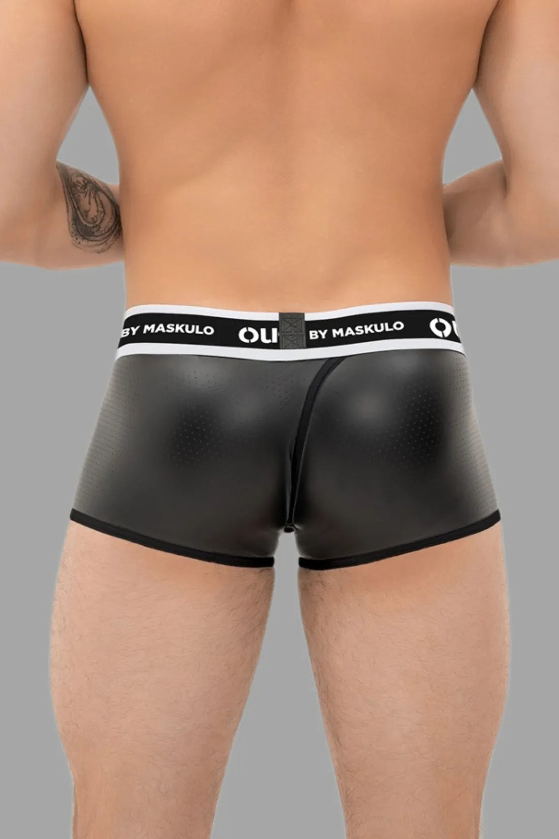 Outtox. Wrapped Rear Trunk Shorts with Snap Codpiece. Black