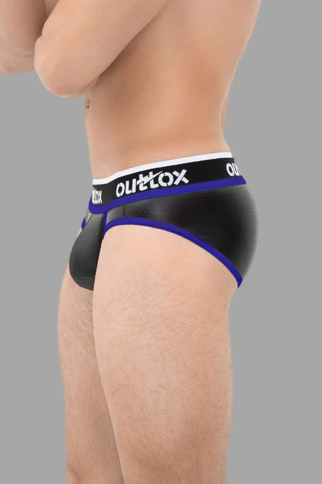 Outtox. Wrapped Rear Briefs with Snap Codpiece. Black and Blue &