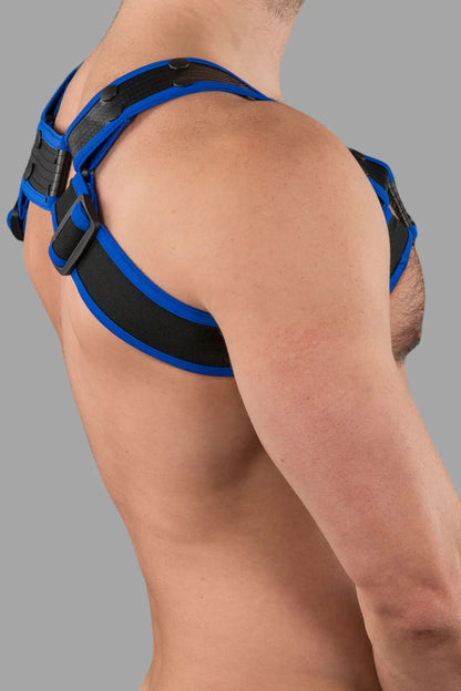 Outtox. Body Harness with Snaps. Black and Blue