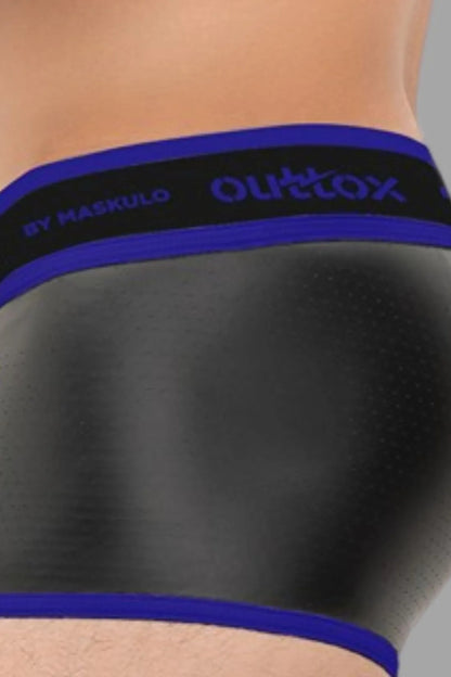 Outtox. Gewickelte Shorts mit Druckknopfverschluss. Schwarz und Blau