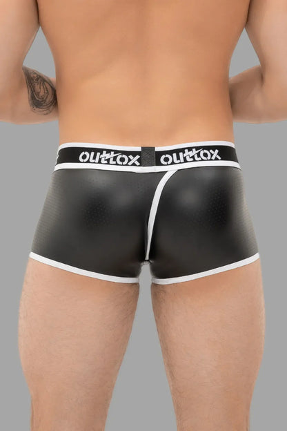 Outtox. Gewickelte Shorts mit Druckknopfverschluss. Schwarz und Weiß