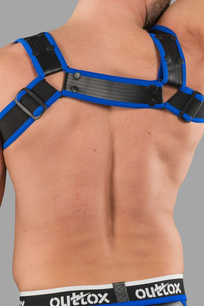 Outtox. Body Harness with Snaps. Black and Blue