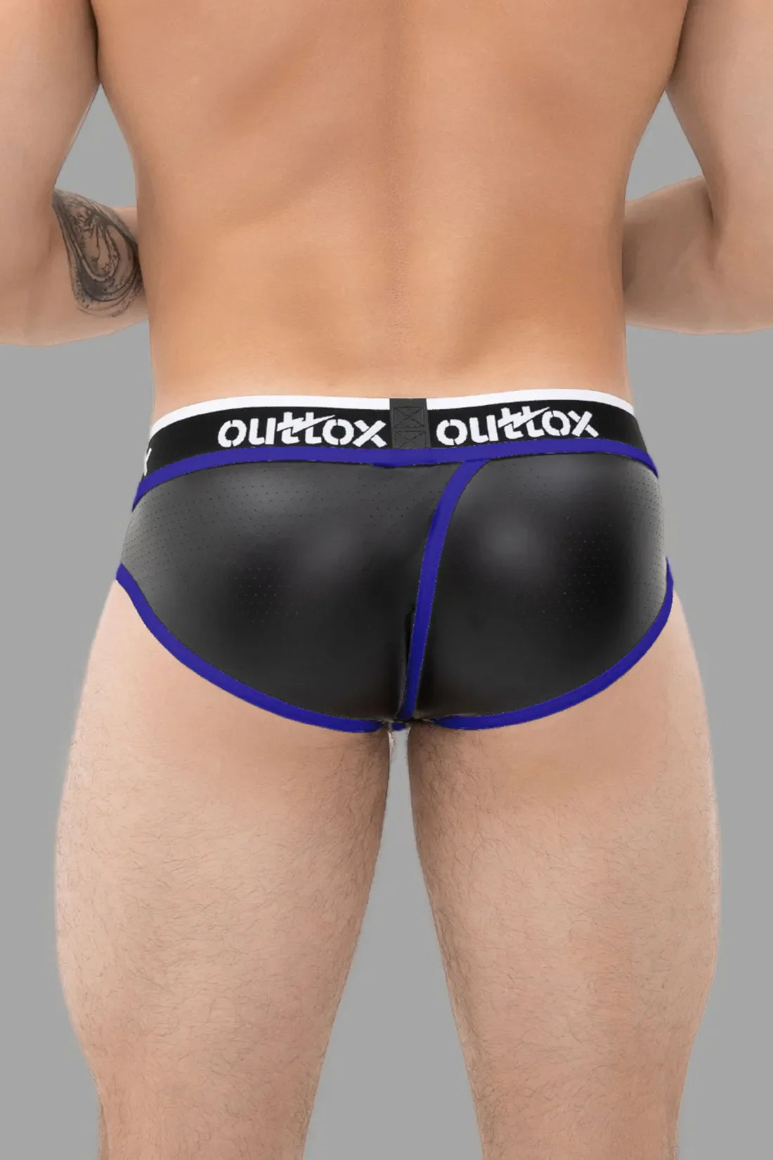 Outtox. Wrapped Rear Briefs with Snap Codpiece. Black and Blue &