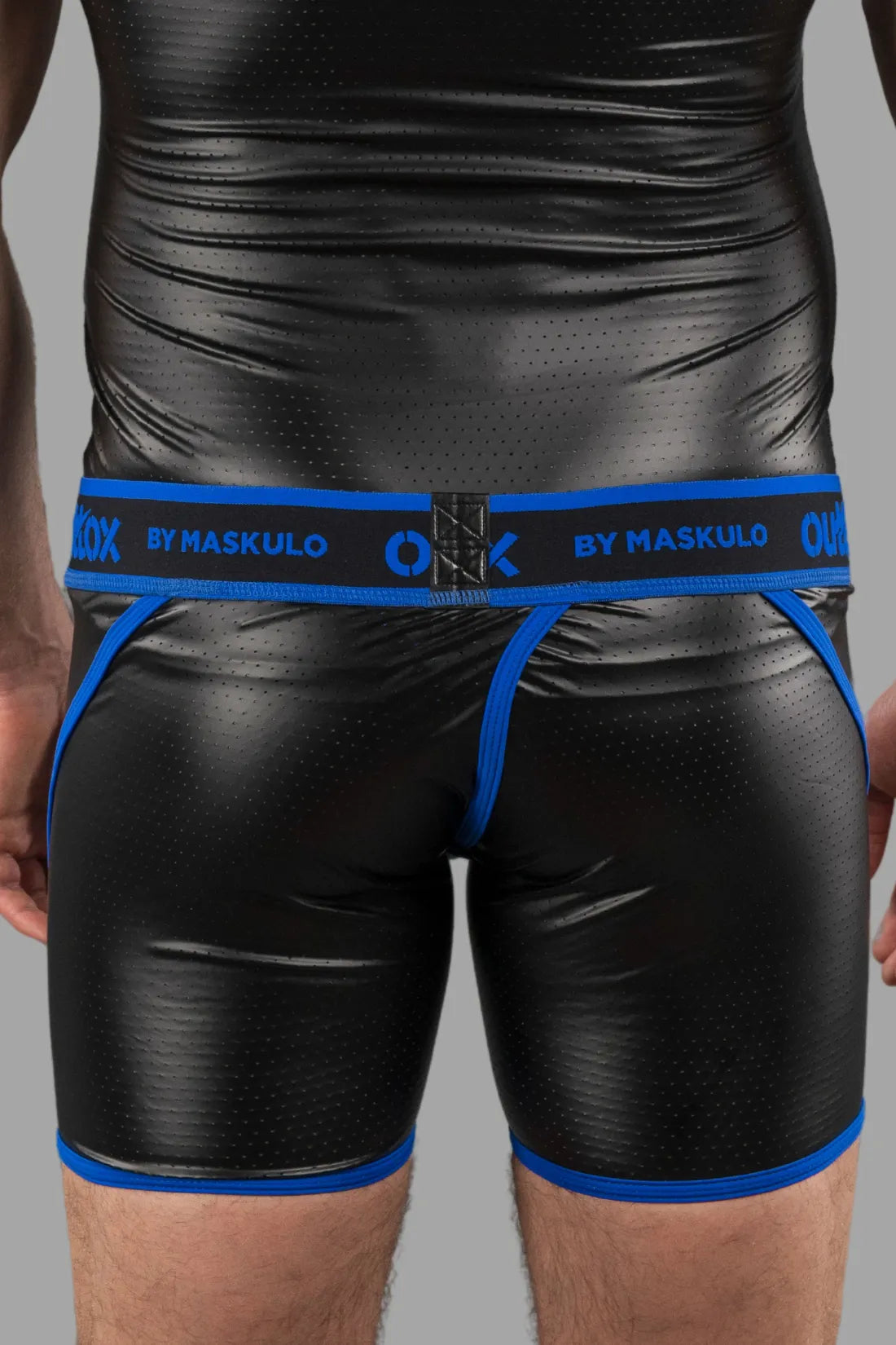 Outtox. Wrapped Rear Shorts with Snap Codpiece. Blue