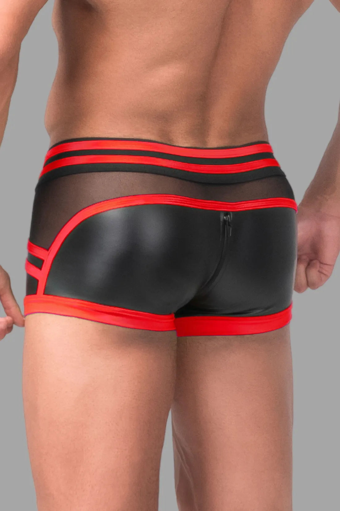 Youngero Generation Y. Trunkshort voor heren. Broekklep. Ritssluiting aan de achterkant. Zwart+Rood