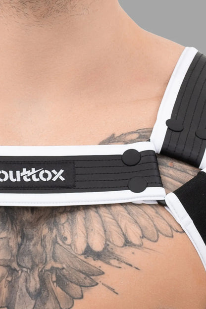 Outtox. Arnés corporal con broches. Negro+Blanco