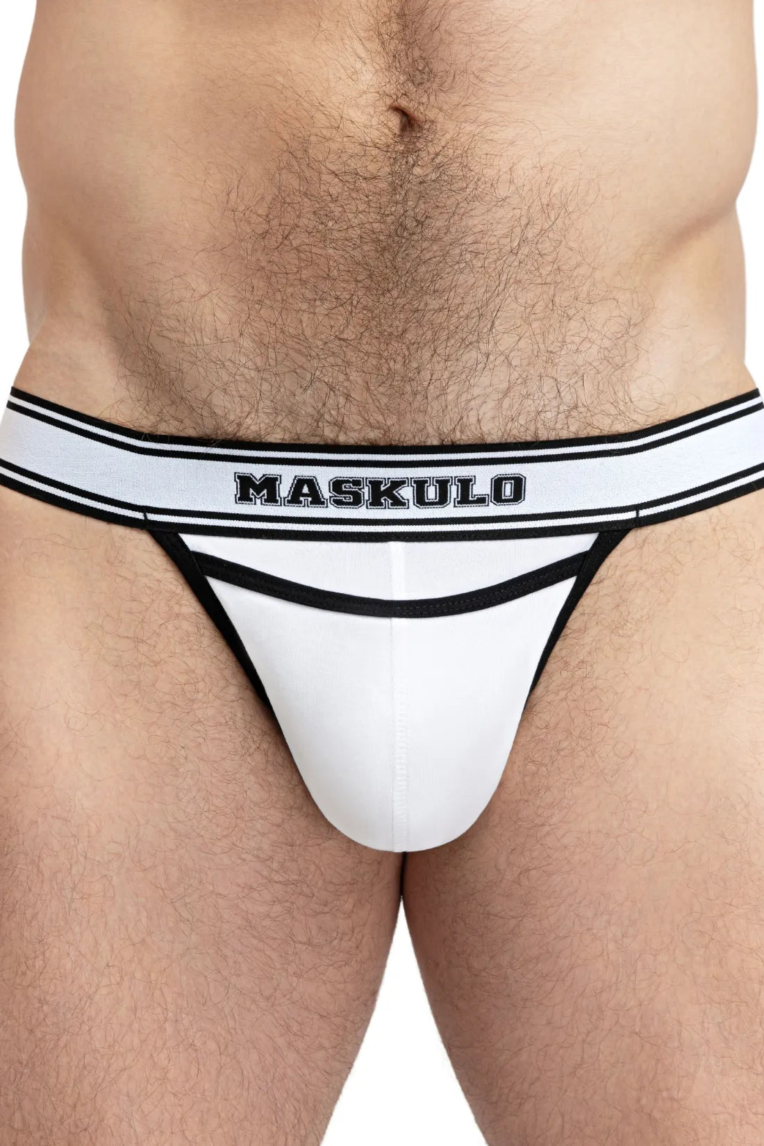 Jockstrap en coton pour collège. Blanc et noir