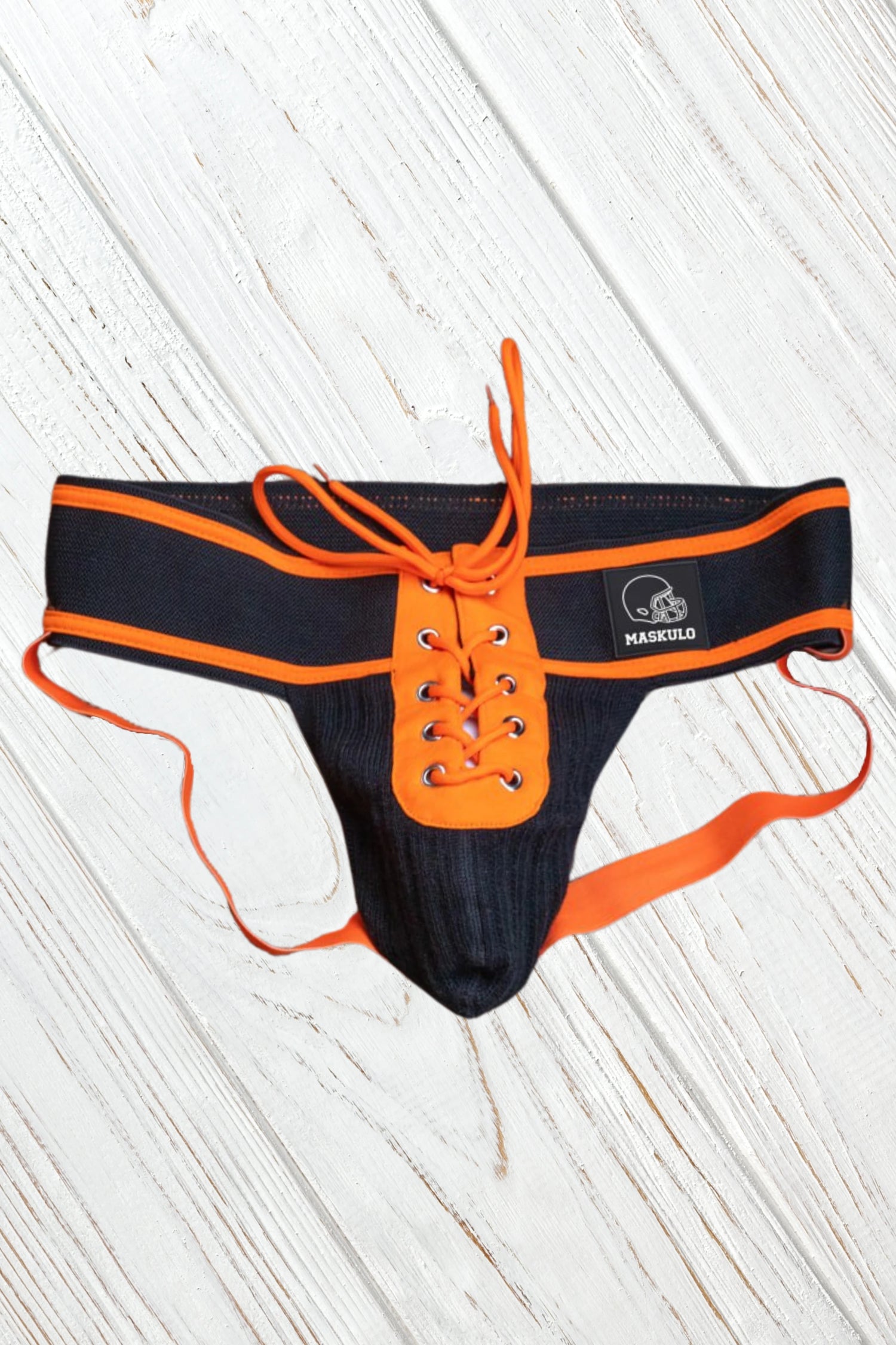 Matt Gridd-Iron, American Football Jockstrap. Black + Orange