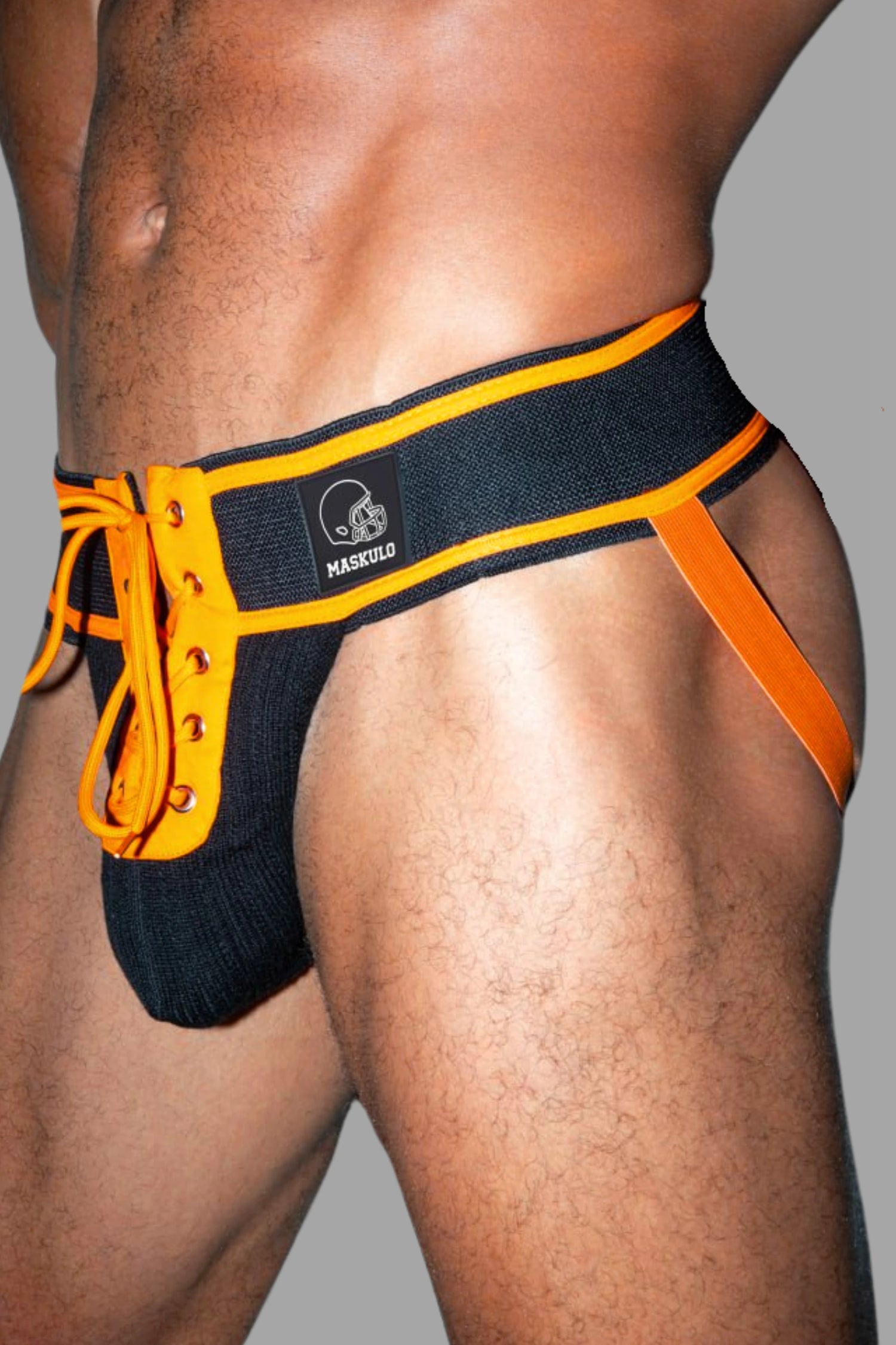 Matt Gridd-Iron, American Football Jockstrap. Black + Orange