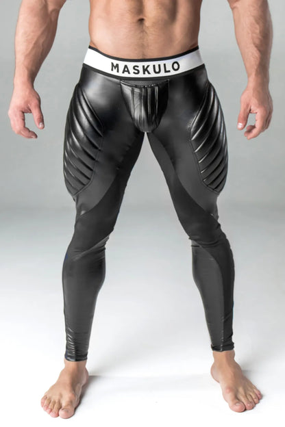 Blindado. Leggings fetiche para hombre. Bragueta. Parte trasera con cremallera. Negro