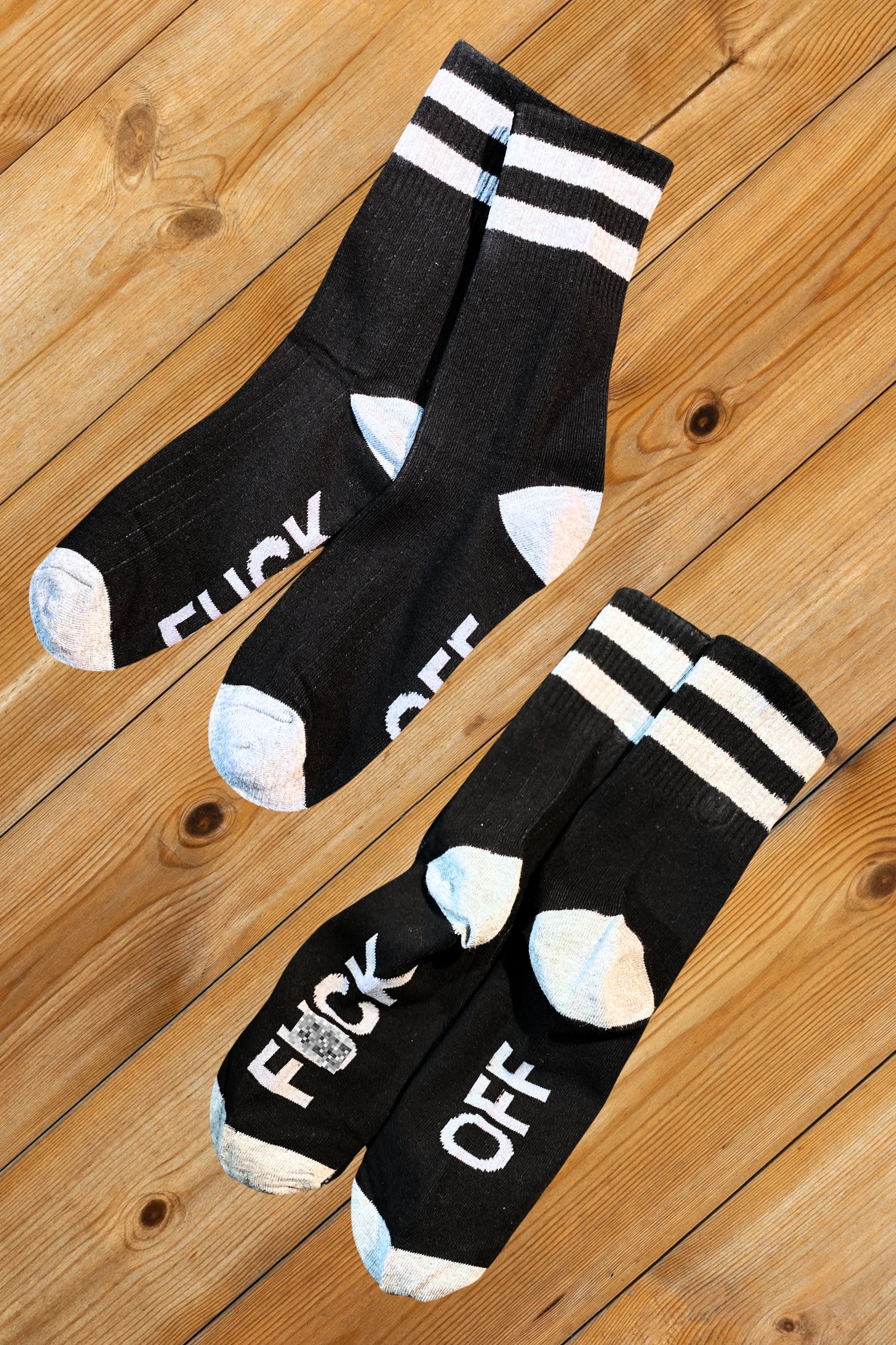 &quot;F*CK OFF&quot; Crew Socks. Black + White