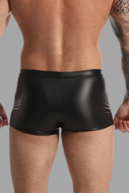 Raff LiquidOil PU Leather Shorts. Black + Red