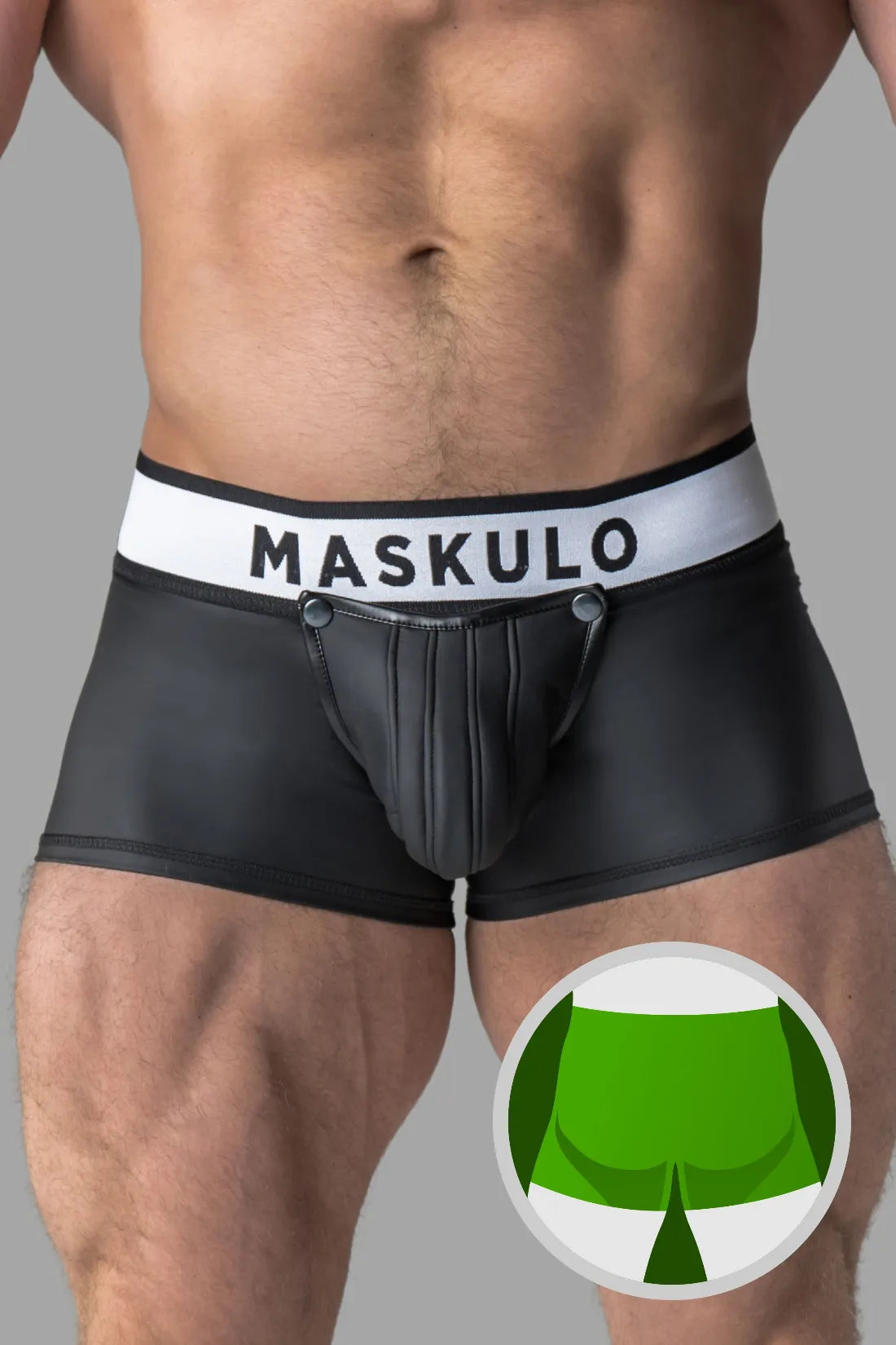 Armored. Shorts in Gummioptik. Abnehmbare Tasche. Schwarz