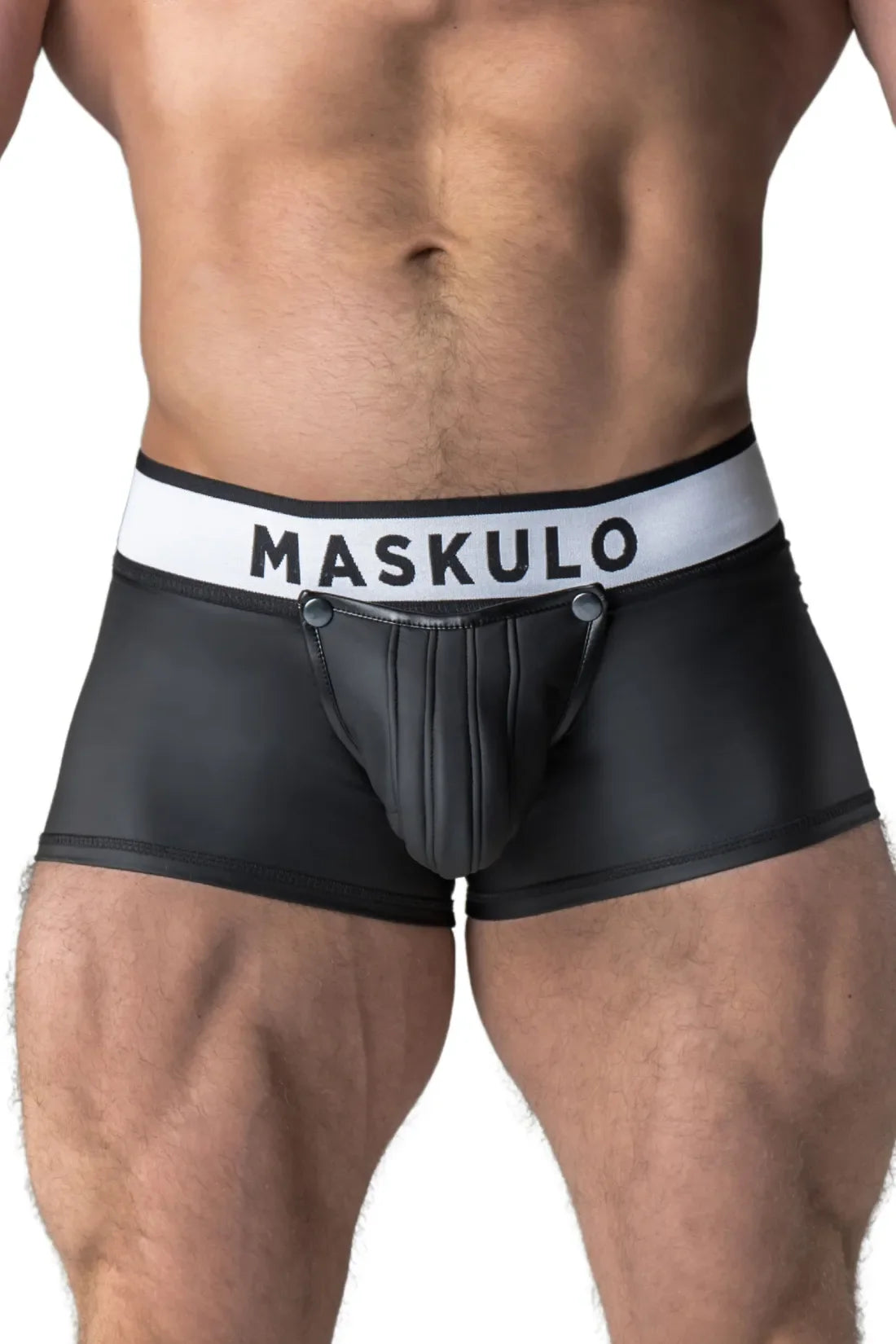 Armored. Shorts in Gummioptik. Abnehmbare Tasche. Schwarz