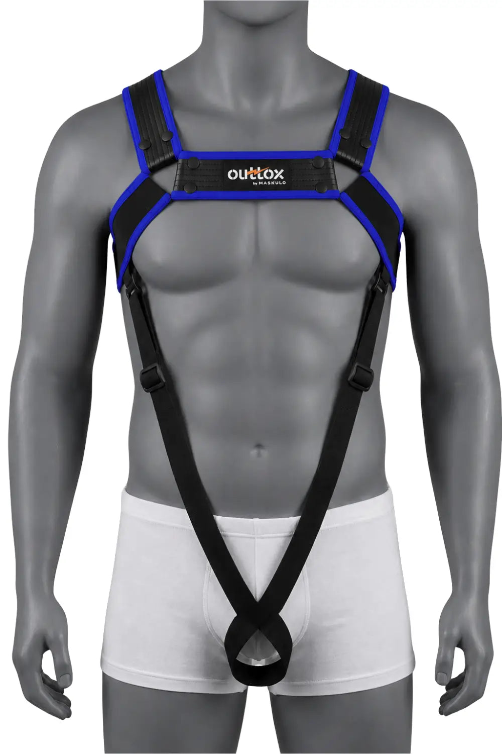 Outtox von Maskulo. Body Harness. Schwarz + Royalblau