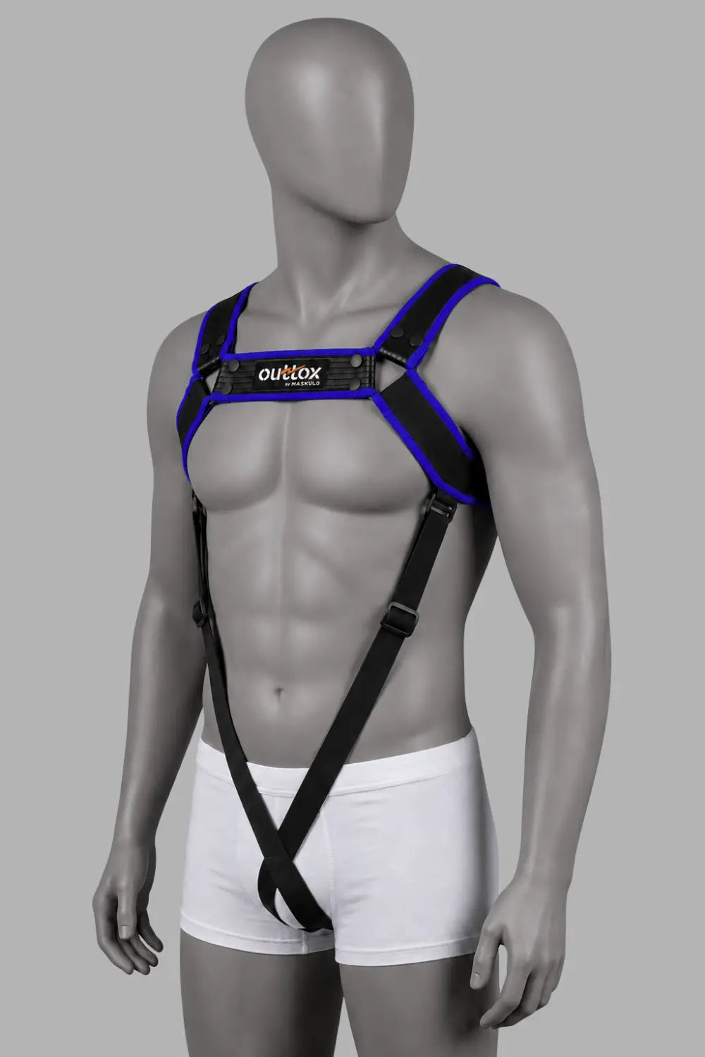 Outtox von Maskulo. Body Harness. Schwarz + Royalblau