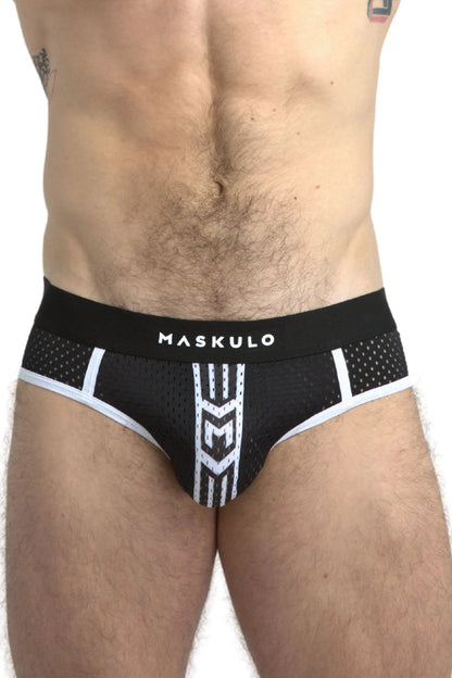 Printed Mesh Briefs. Black+White - Maskulo - MBR106-Y1 - Maskulo EU Global Online Store