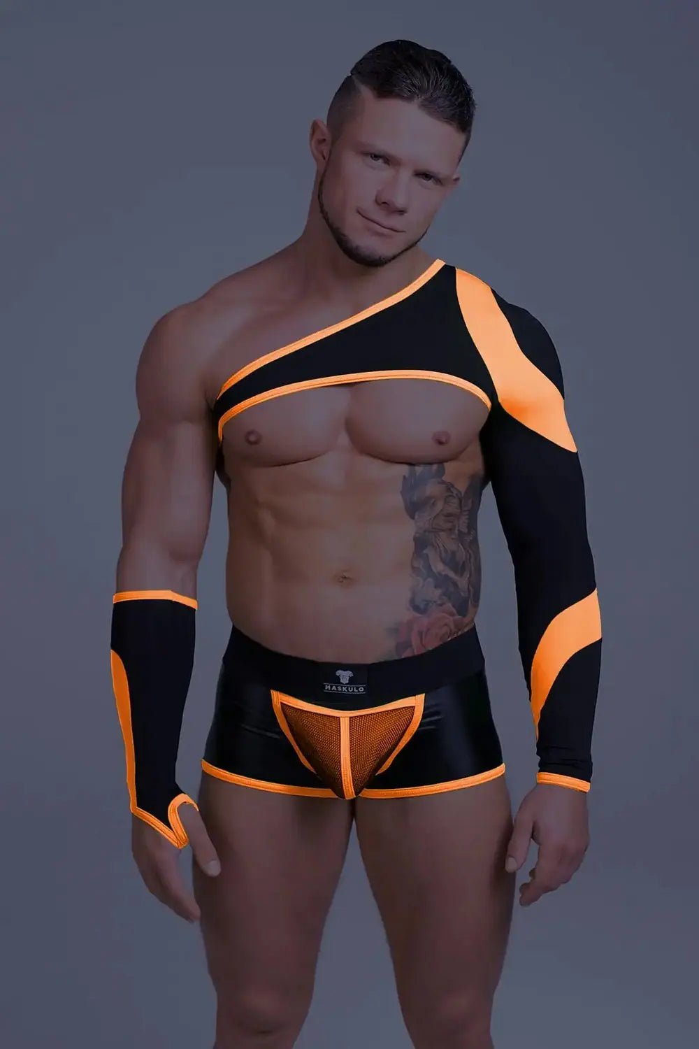 Youngero. Asymmetrical Long - Sleeved Crop Top. Orange Neon - Maskulo - MTP150-Y1 - Maskulo EU Global Online Store