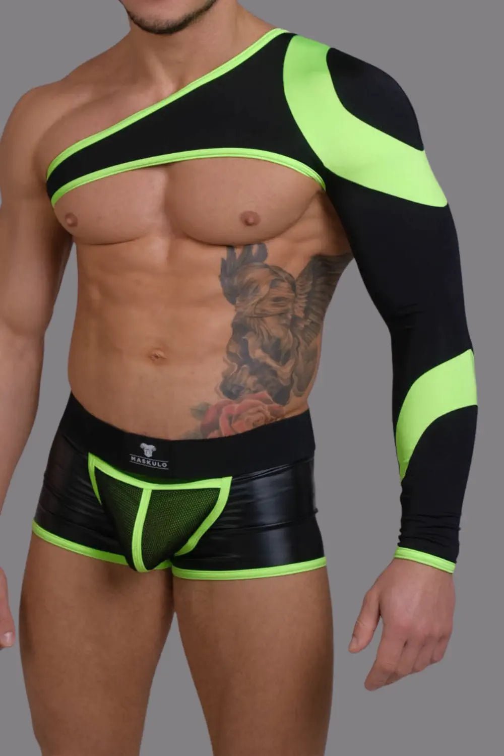 Youngero. Asymmetrical Long - Sleeved Crop Top. White Neon - Maskulo - MTP152-Y1 - Maskulo EU Global Online Store