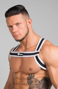 Youngero. Asymmetrical One Shoulder Elastic Harness. White Neon + Black - Maskulo - MHR148-Y1 - Maskulo EU Global Online Store