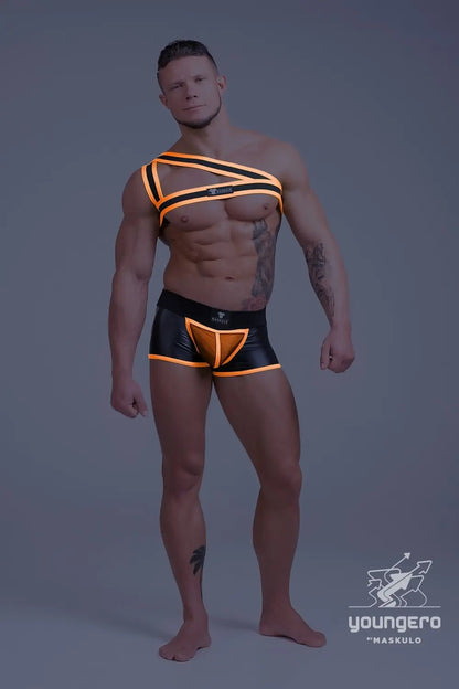 Youngero. Asymmetrical One Shoulder Rubber Harness. Orange Neon - Maskulo - MHR146-Y1 - Maskulo EU Global Online Store