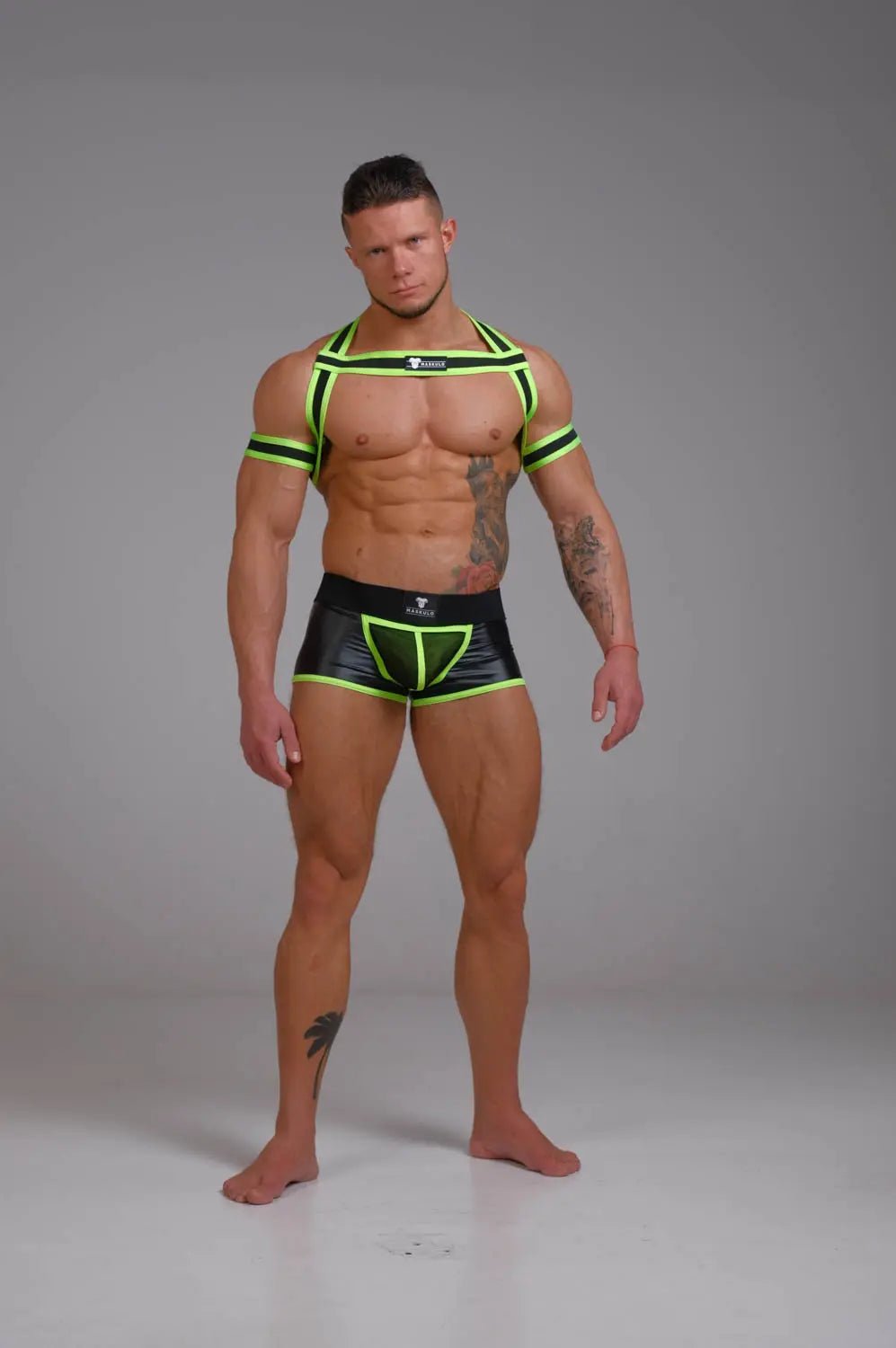 Youngero. Elastic Harness with Biceps Bands. Green Neon - Maskulo - MHR150-Y1 - Maskulo EU Global Online Store