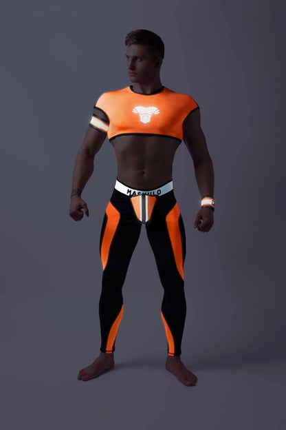 Youngero. Leggings with codpiece. Open Rear. Orange Neon - Maskulo - MLG142-Y1 - Maskulo EU Global Online Store