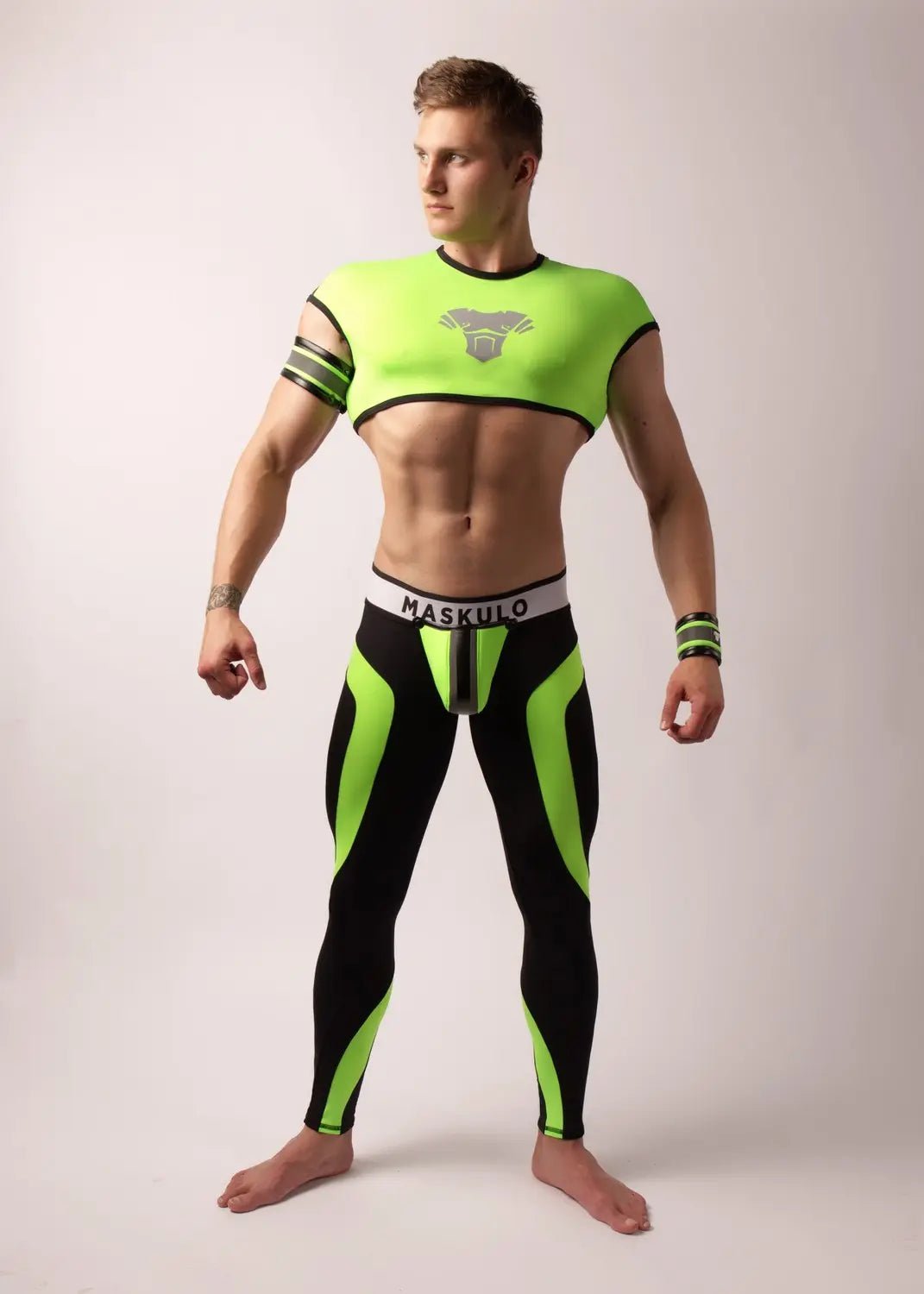 Youngero. Leggings, zippered rear. Codpiece. Green Neon - Maskulo - MLG159-Y1 - Maskulo EU Global Online Store